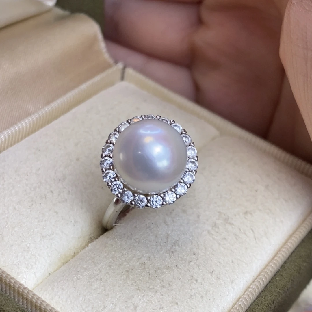 银S925镶嵌淡水珍珠戒指特价微瑕