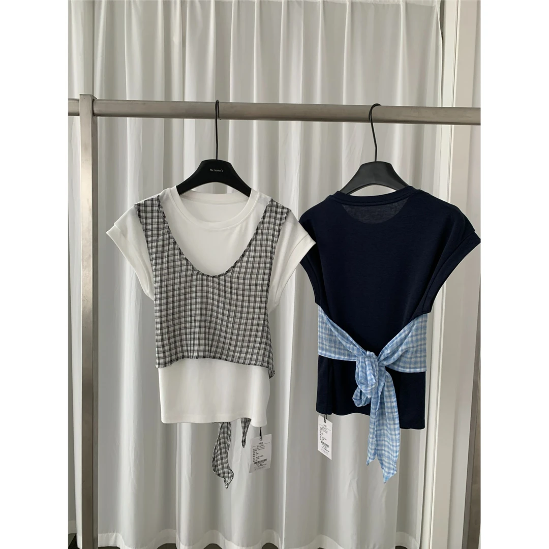 十三行蜜糖社-夏季福秒假两件收腰显瘦短袖小上衣#7957