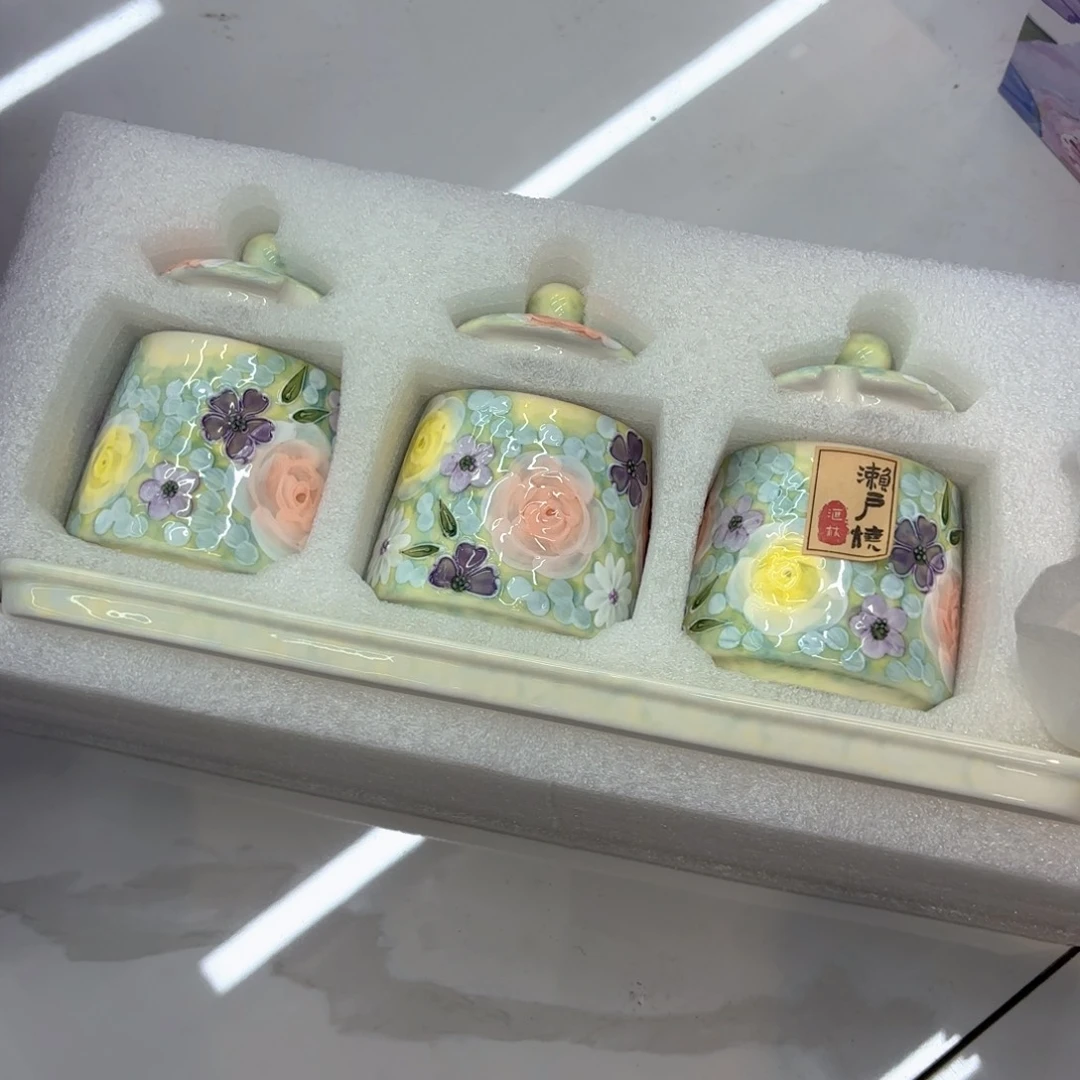 蛋***店濑户烧调料盒月季花韵1