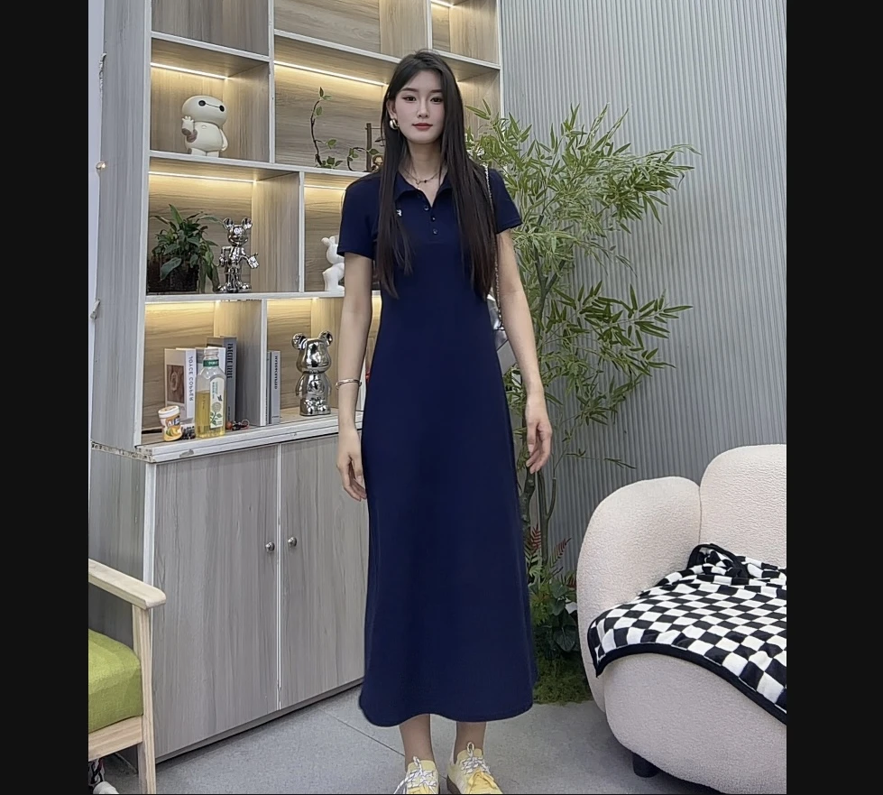 大妍定制~【晚霞复读】学院风polo裙慵懒减龄休闲刺绣短袖连衣裙