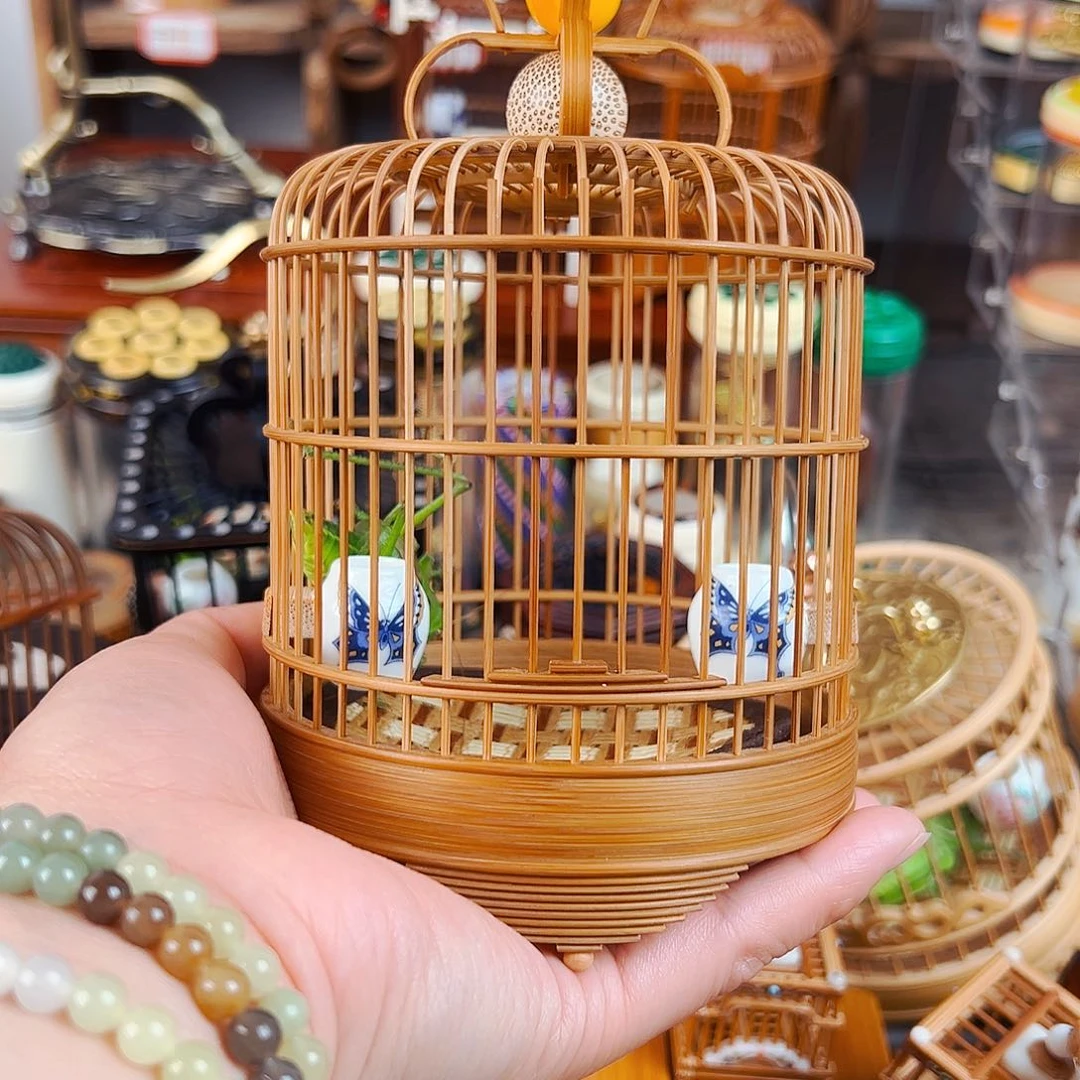 木福利款大号竹笼➕瓷罐➕翡翠绿蝈蝈