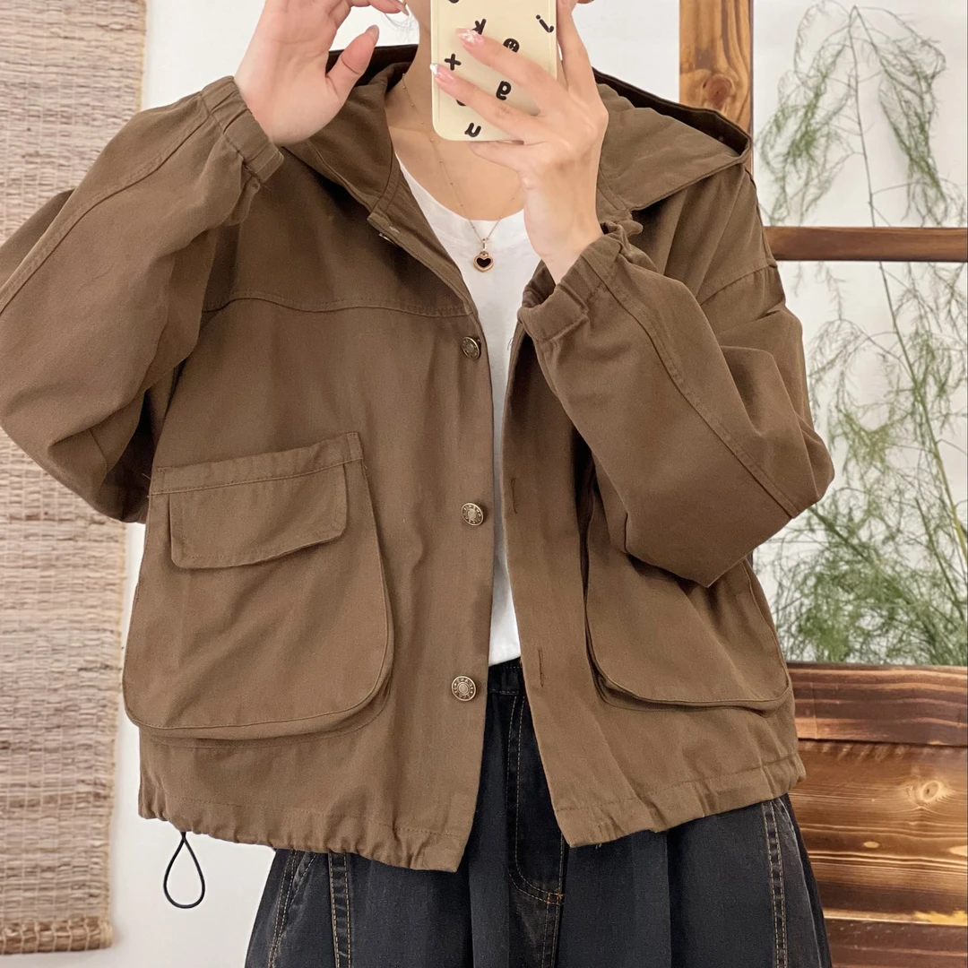 8973新款春季文艺简约百搭休闲减龄连帽外套