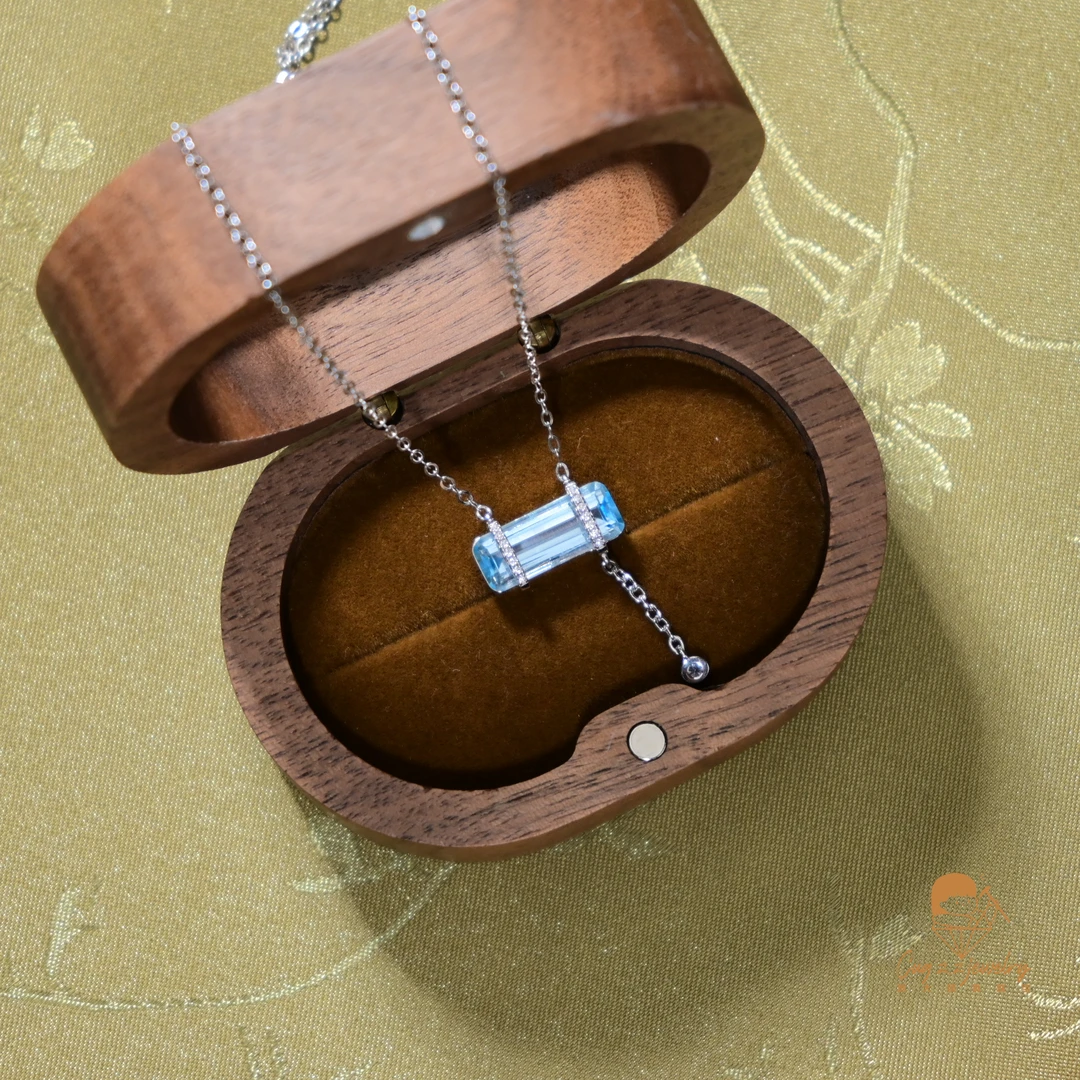 冰川蓝*瑞士蓝托帕石发帖吊坠项链简约链条款925银轻奢礼物