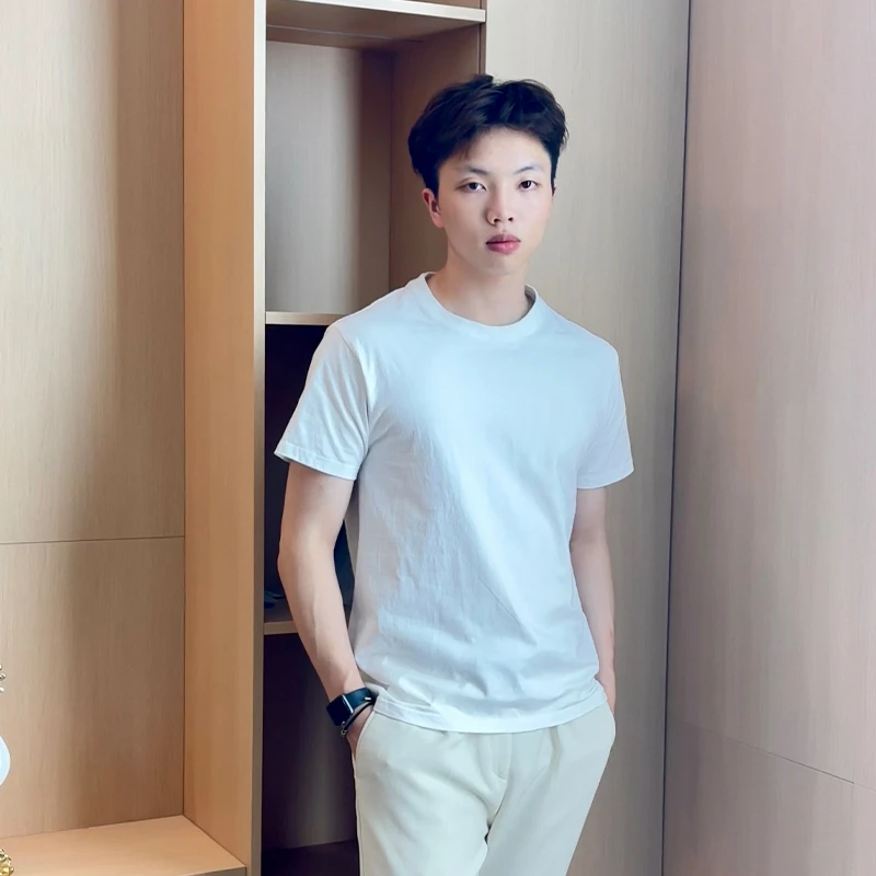 夏季长绒棉正肩纯白色短袖体恤纯棉吸汗圆领打底衫