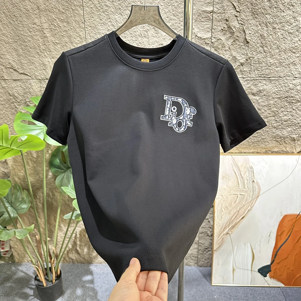 网红洋气炸街男装高级感短袖男款爆款2025新款宽松休闲装刺绣印花