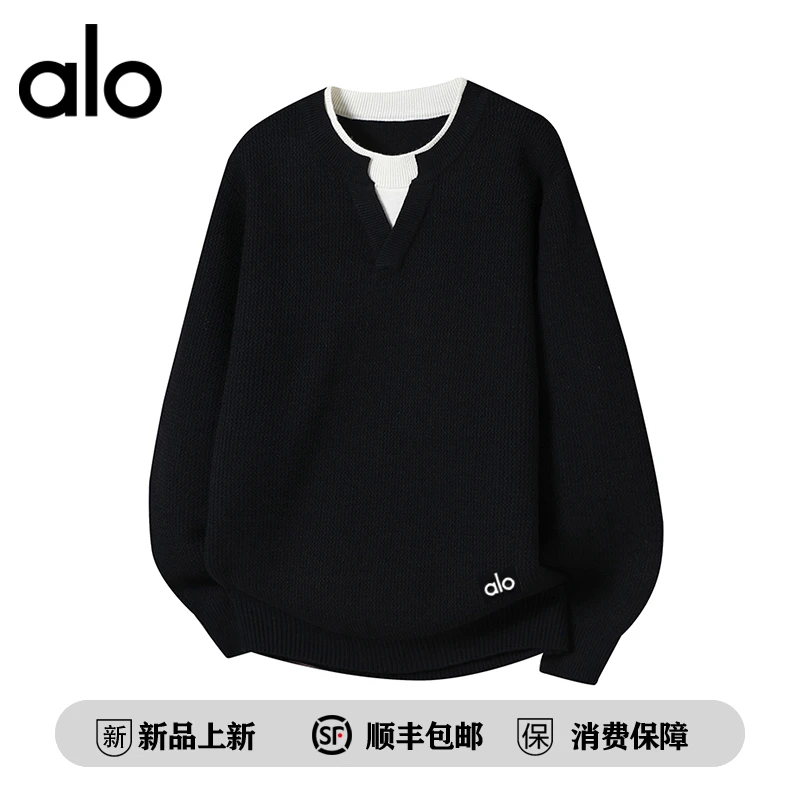 【官方奥特莱斯】品牌折扣 秋冬V领假两件复古风百搭针织衫毛衣男款