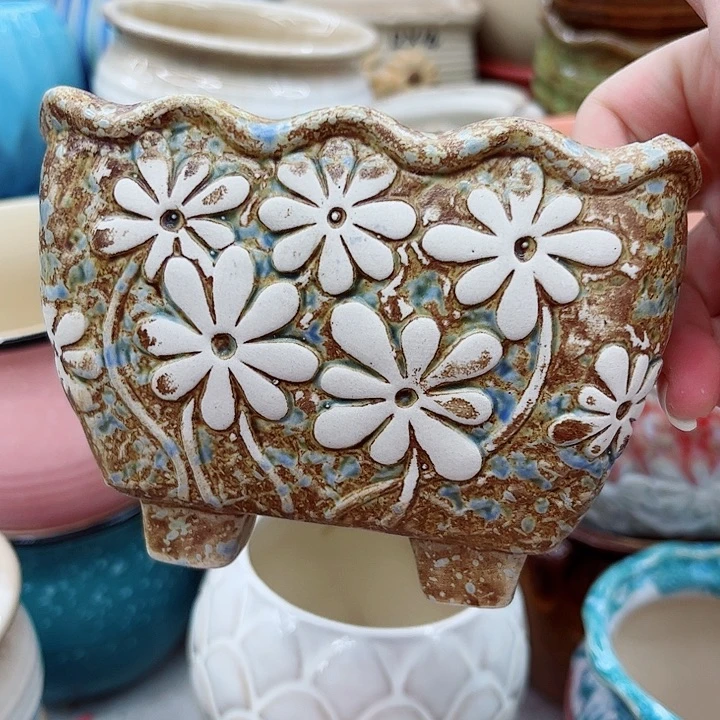 多肉绿植陶瓷花盆9.9包邮，有孔