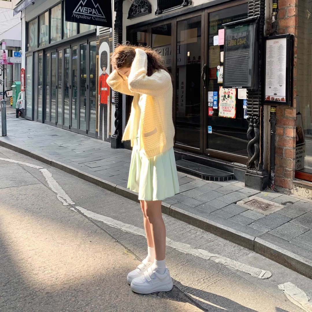 freshtaro 鹅黄色 系带镂空轻盈针织开衫