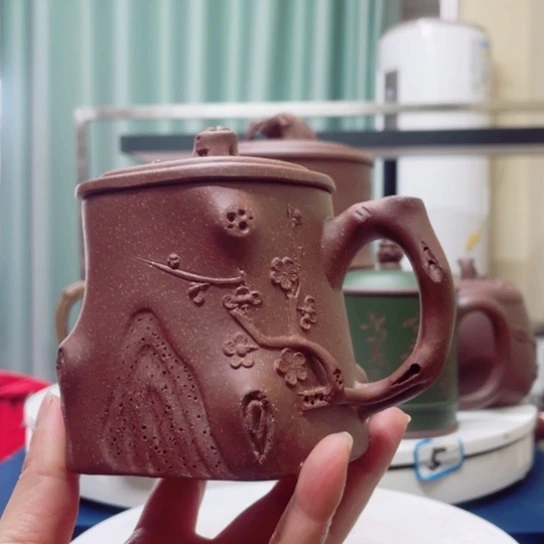 紫砂茶杯紫泥梅花树桩杯