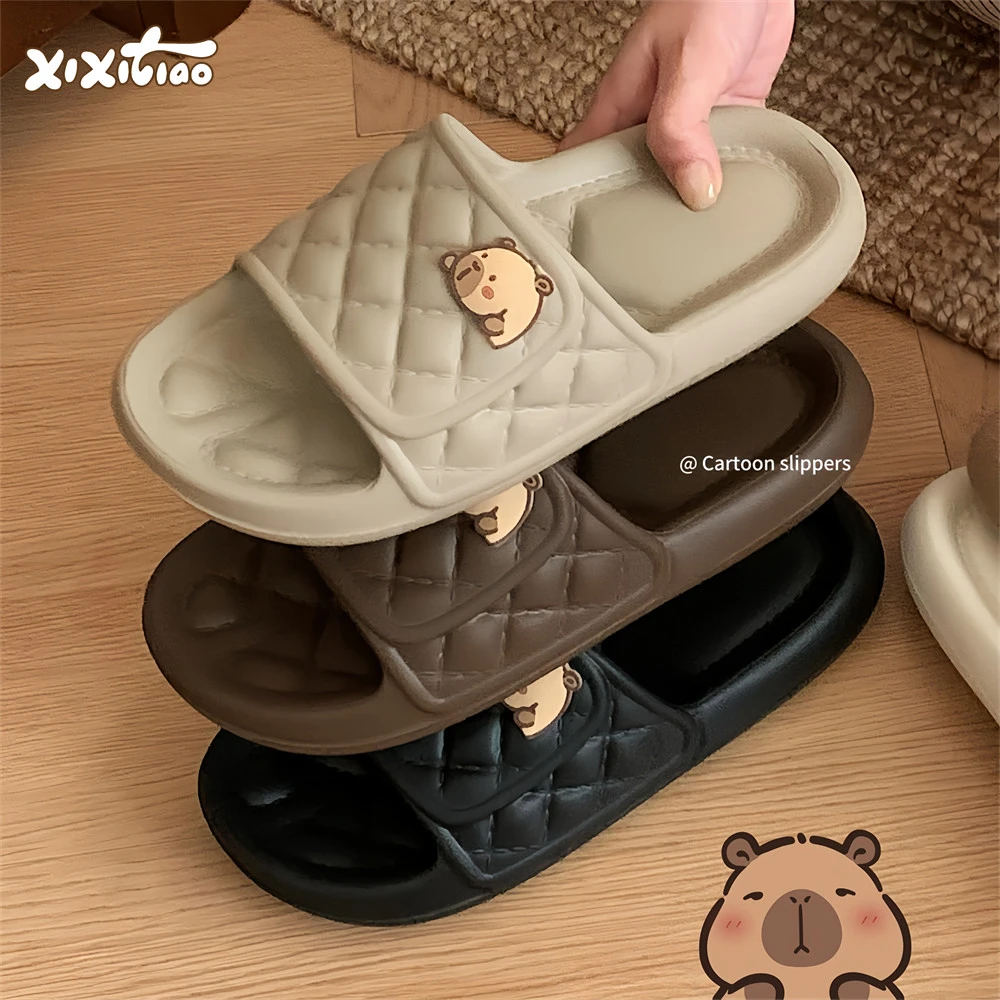 细细条 趣味可爱卡皮巴拉水豚拖鞋居家软底防滑防臭男女凉拖