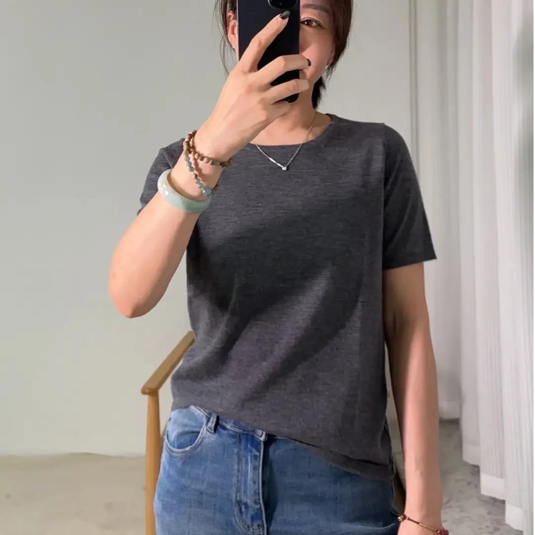 18针型 阿尔巴斯原料 100%纯山羊绒 春夏T恤舒适百搭半袖女
