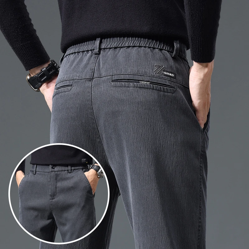 春季莱赛尔柔软舒适休闲裤修身黑色潮流商务男款休闲直筒长裤子