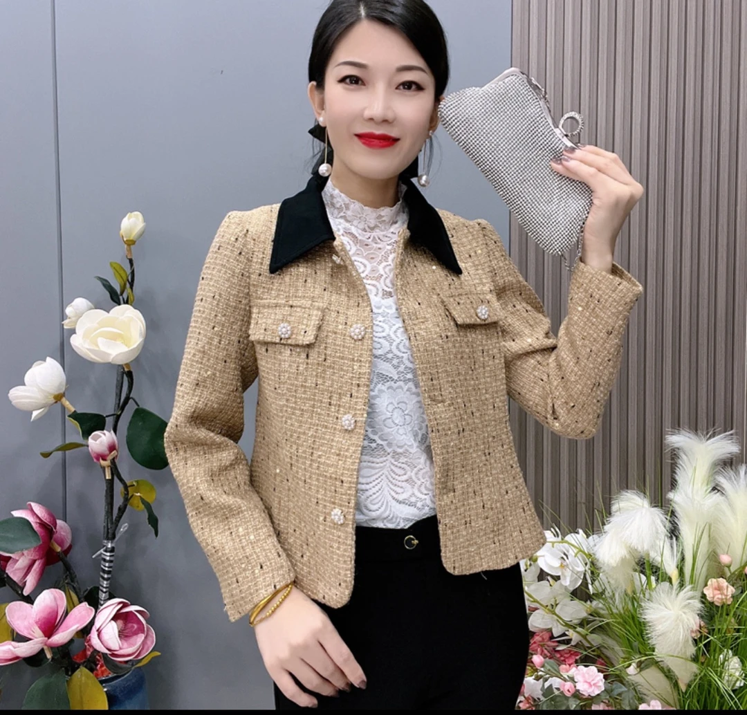 女小香风包袖短款口袋秋季短外套修身时尚气质上衣
