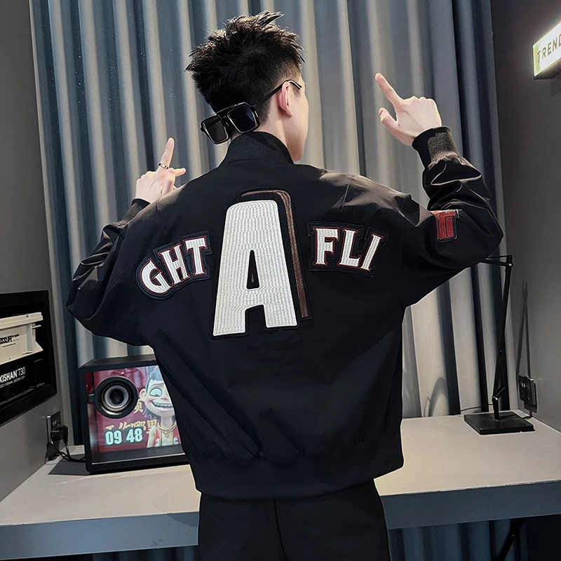 潮牌立领夹克男款秋春季痞帅高级感刺绣上衣2025新款潮流百搭外套