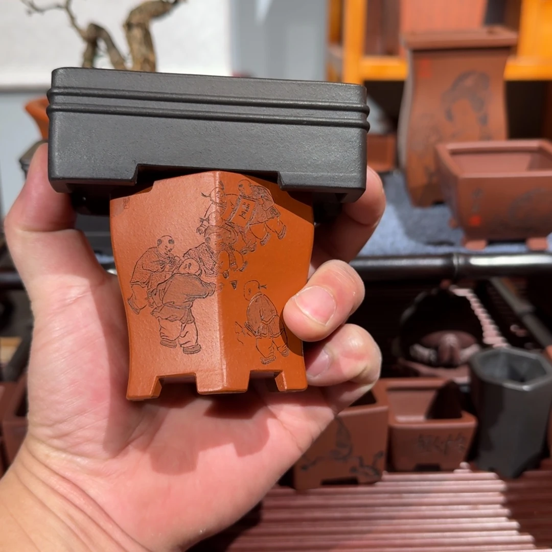 旺***柱紫砂花盆原矿紫泥