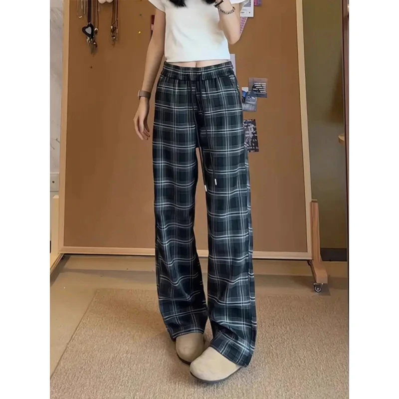 磨毛格子休闲裤男春秋季美式慵懒阔腿裤子cleanfit宽松垂感直筒裤