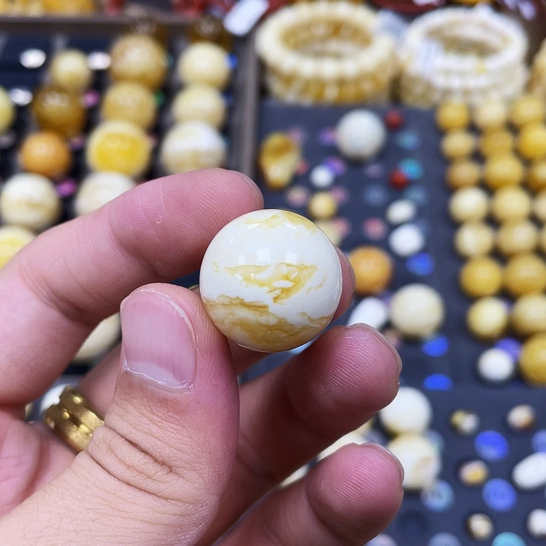 未镶嵌蜜蜡珠宝奇石20.5mm橘金石膏蜡｜圆珠·段掌柜