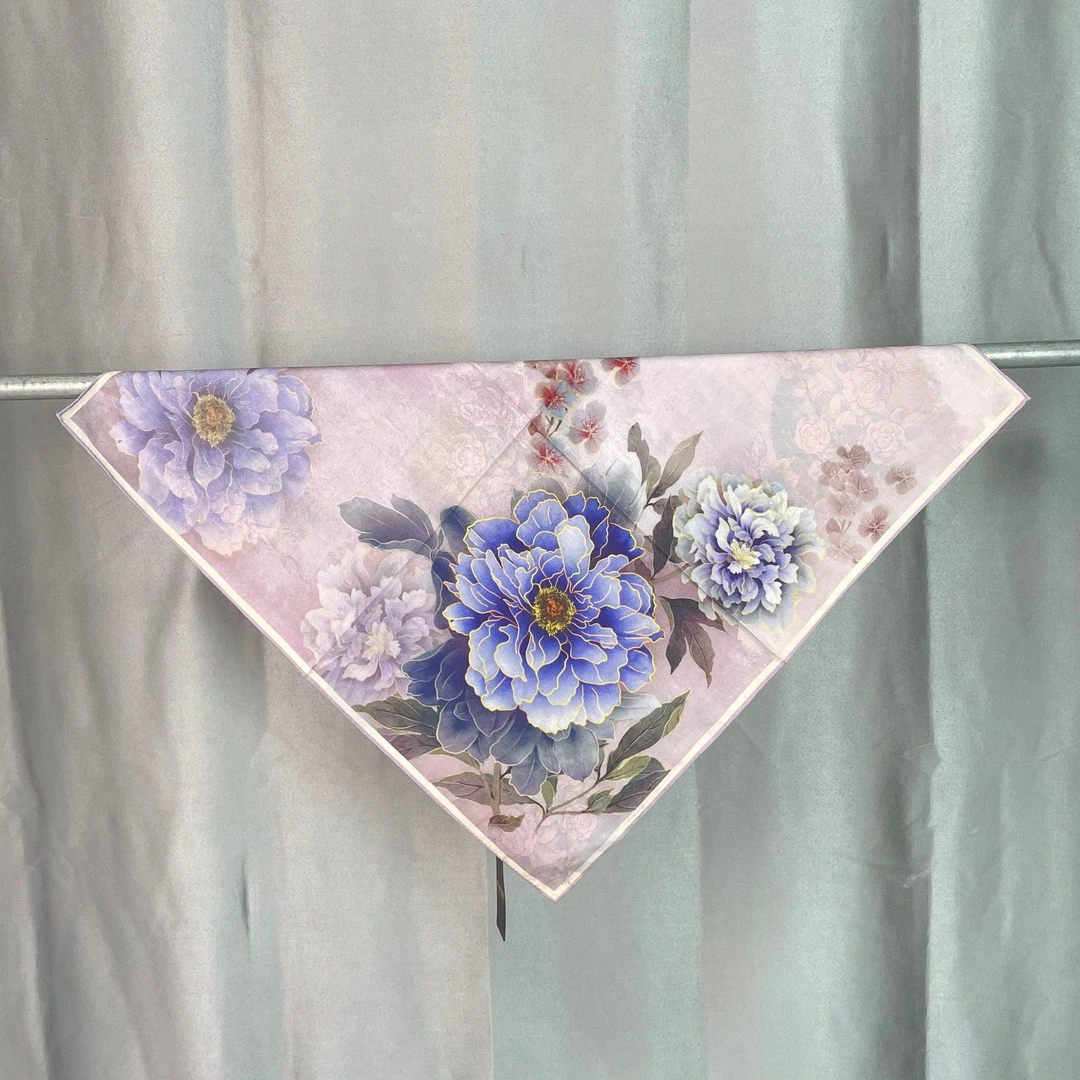 CZ-  紫气东来  70*70牡丹花桑蚕丝丝巾春秋时尚气质围巾