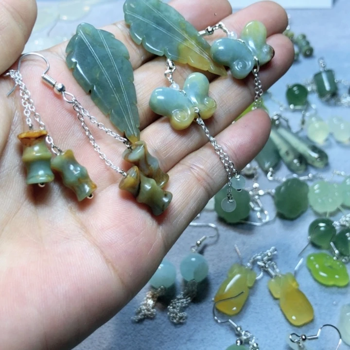 【闪购商品】蛇纹石玉耳环未镶嵌用****8