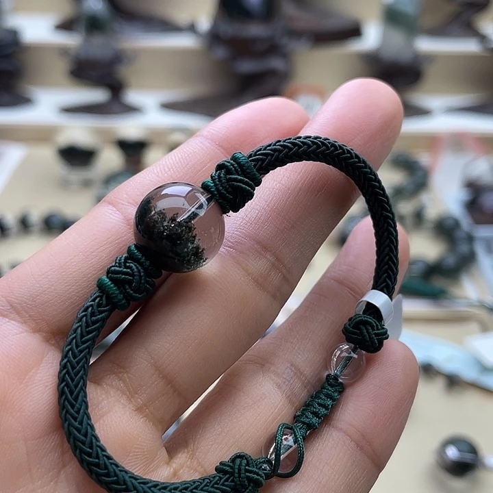 大****水晶手绳未镶嵌绿幽灵聚宝盆单珠定制