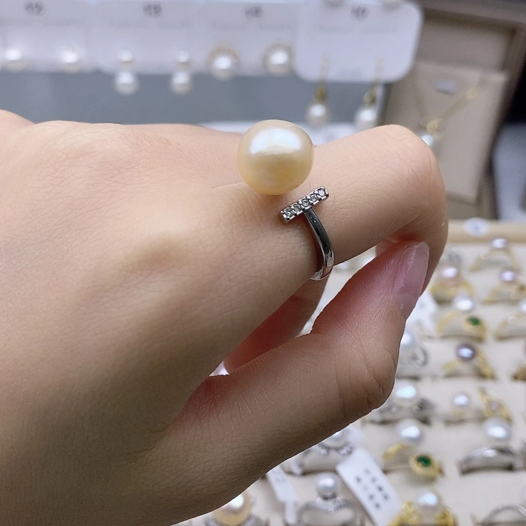 戒指银S925镶嵌淡水珍珠
