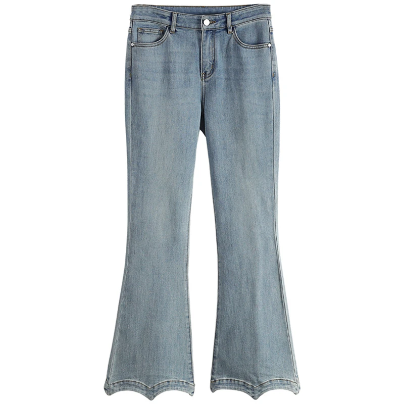 伍莎服饰云仓【依】时尚做旧显瘦气质微喇牛仔裤新款