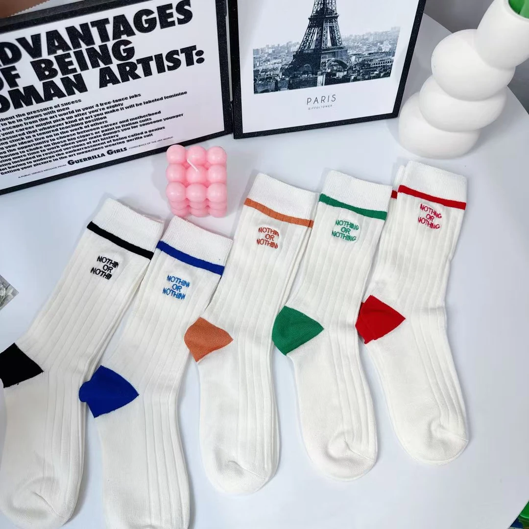 夏季薄款双针刺绣彩虹潮袜ins爆款时尚百搭纯棉高品质