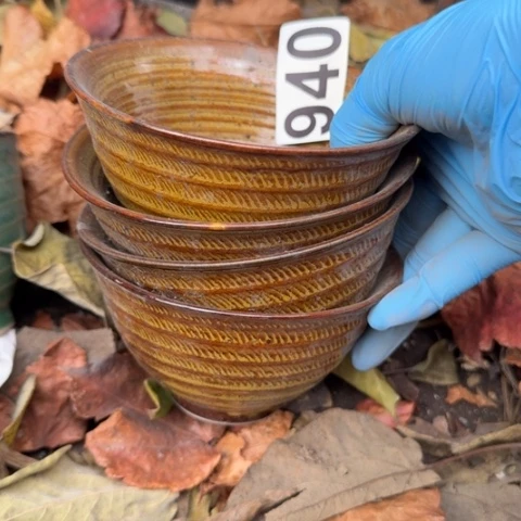 乡***士泥塑斗笠碗4只全品陶瓷