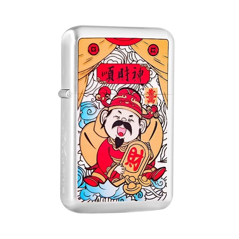 790珐琅彩顺财神{不赠送煤油}国风红色打火机