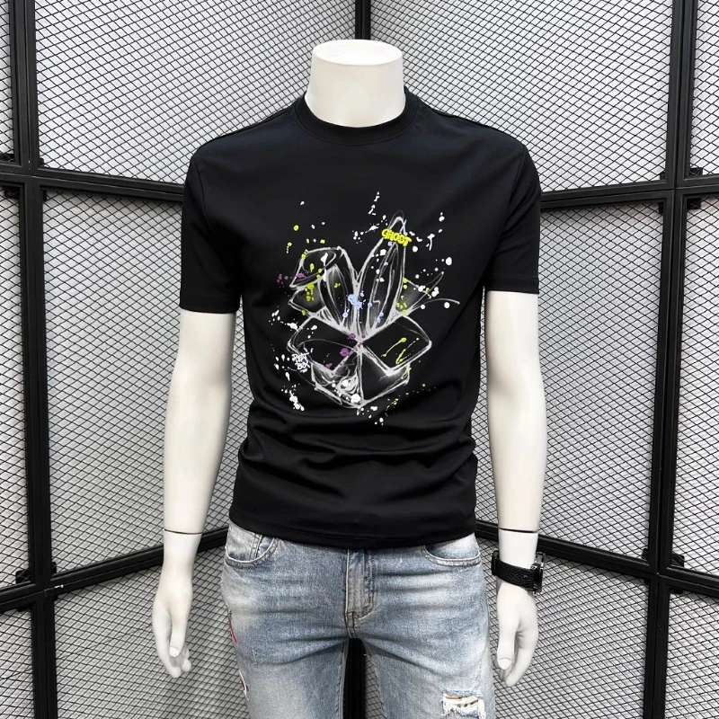 佩托本那个性印花短袖t恤男士夏季休闲圆领半袖时尚潮牌体恤上衣