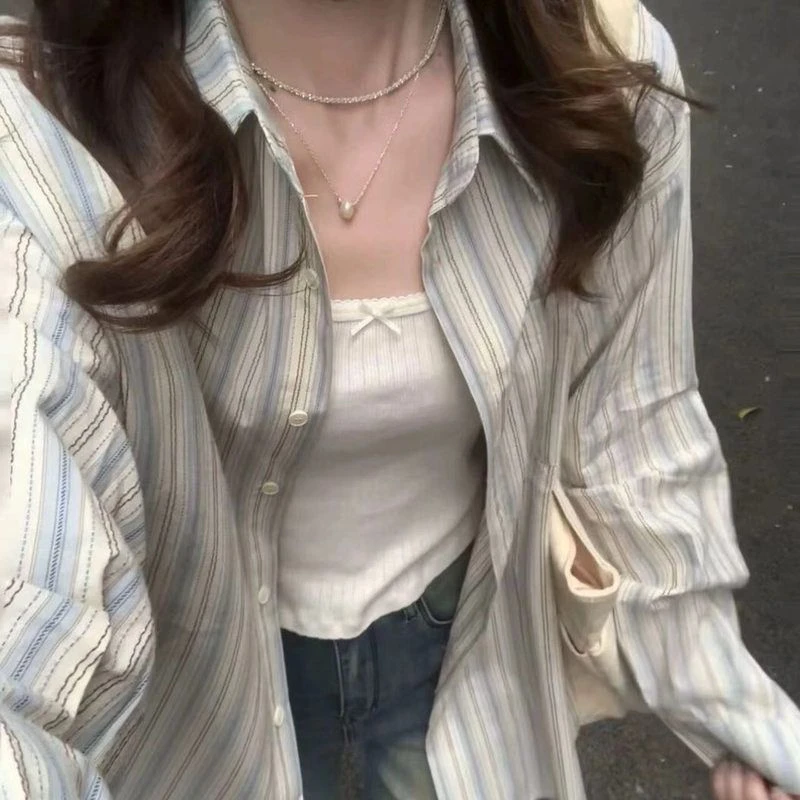 衬衫女宽松条纹新款外套衬衣休闲韩版学生小个子防晒春秋港风ins