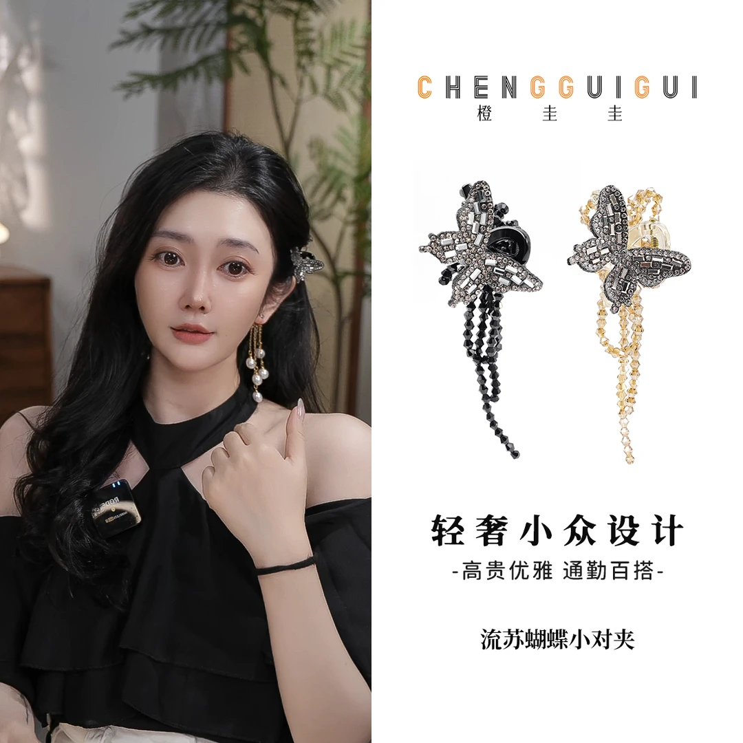 流苏蝴蝶氛围感小对夹百搭日常小号抓夹双色高级感手工精致发夹