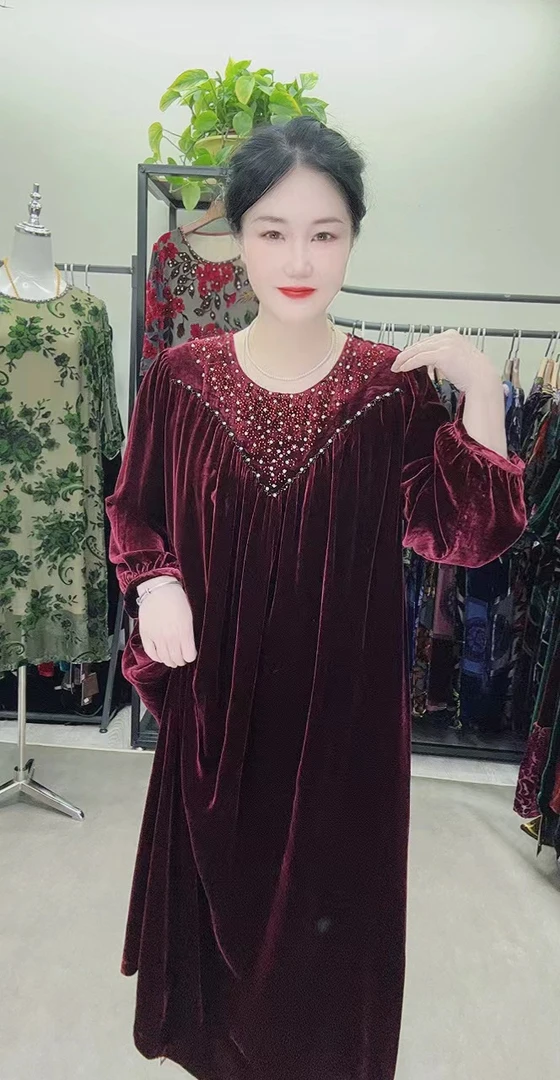 桑蚕丝连衣裙c2096长款时尚遮肉妈妈装