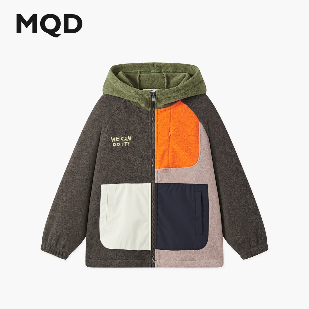 MQD男童25冬新款户外露营登山服撞色连帽内搭摇粒绒外套9654W0805