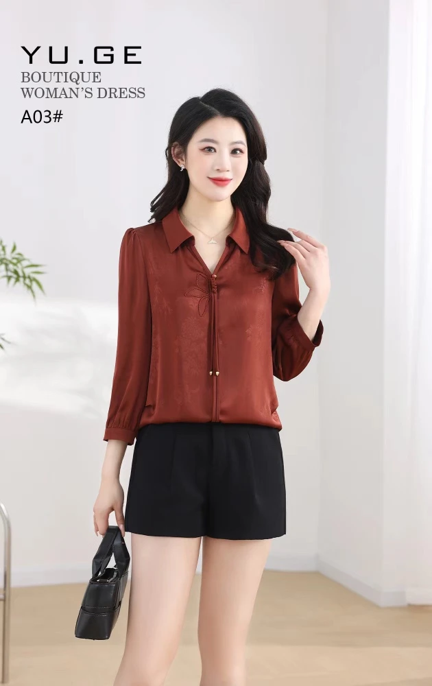 女装新款妈妈气质小衫洋气七分袖雪纺衬衫上衣