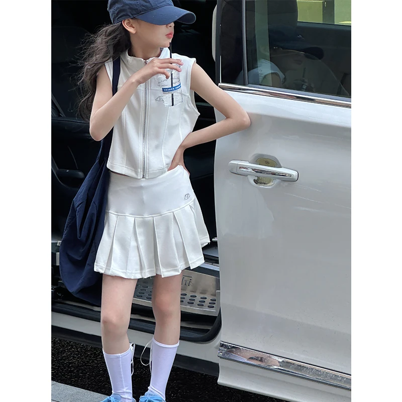 K28987刺绣女童背心套装裙2025夏装新款儿童休闲两件套裙子时髦潮