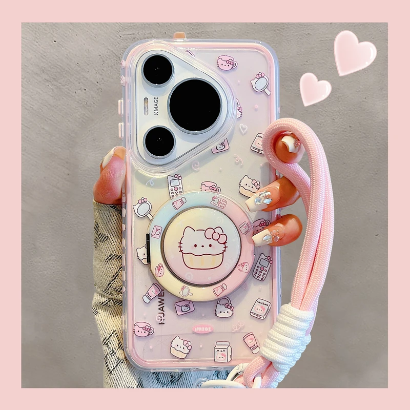 适用华为pura70pro+手机壳Ultra少女心p60茶杯猫咪磁吸支架mate70