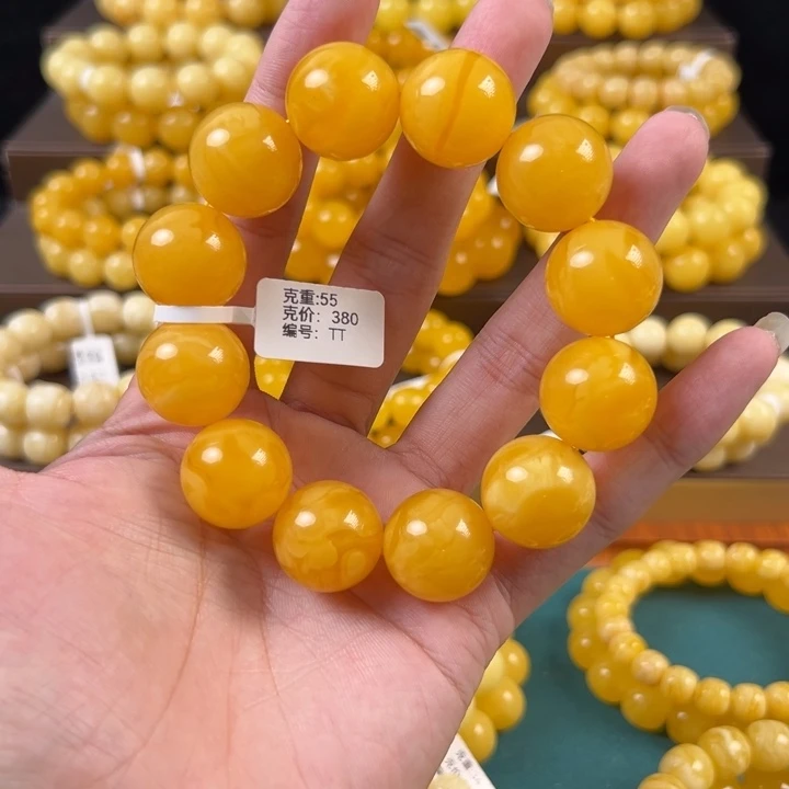 琥珀未镶嵌手链55g焦皮鸡油红满蜡橘底花杨枝甘露TT
