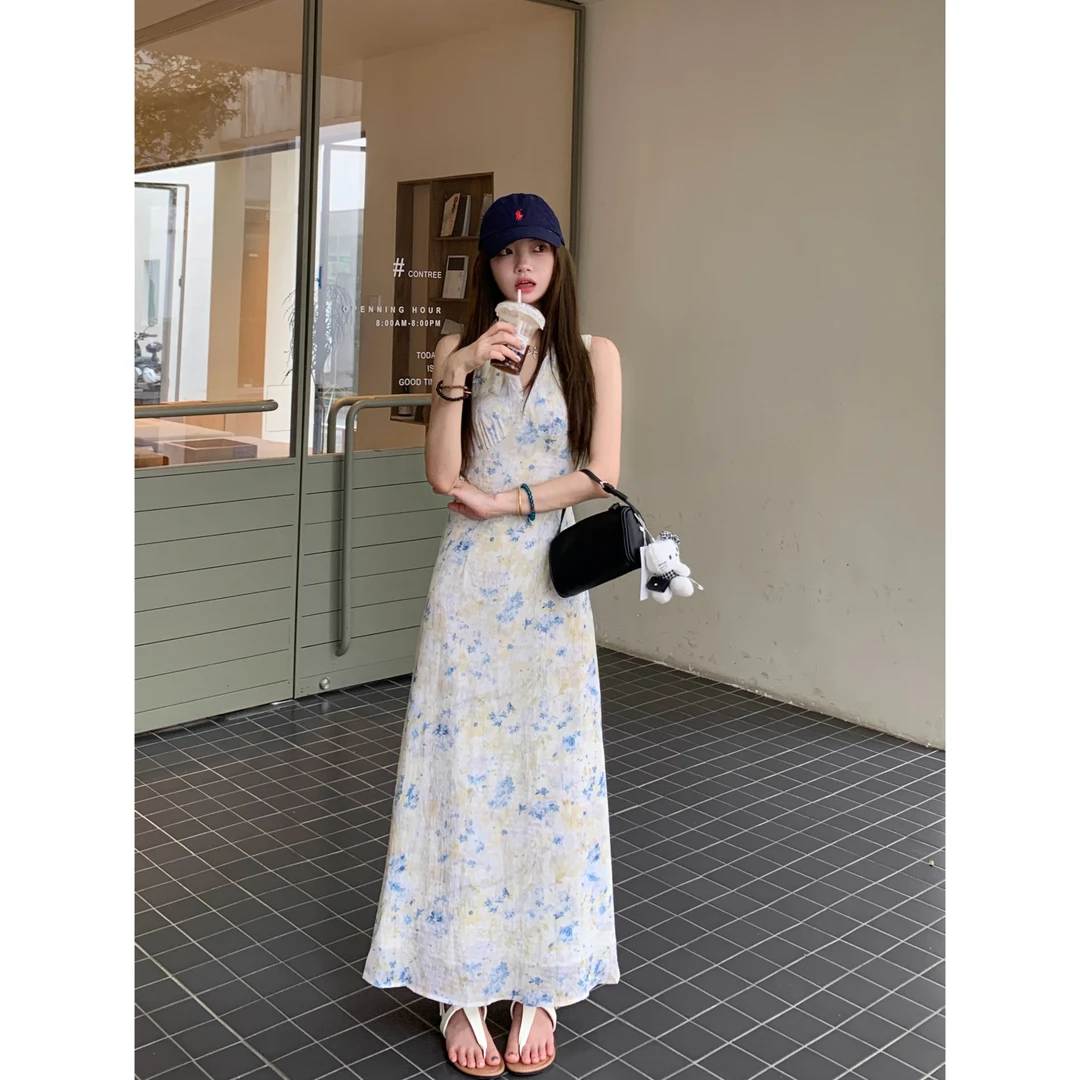 【莫奈花园】长短款v领碎花显瘦连衣裙女夏