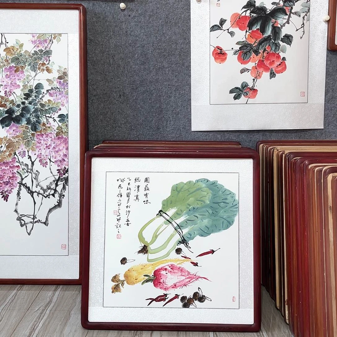 国画书画作品带框63×63厘米