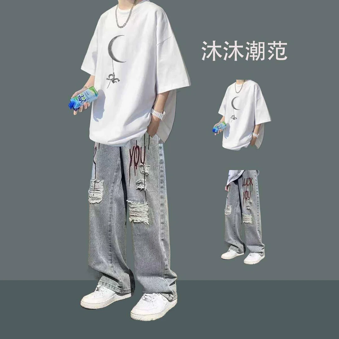 男生夏季套装美式重磅T恤青少年韩潮牌酷帅气男生短袖两件套穿搭