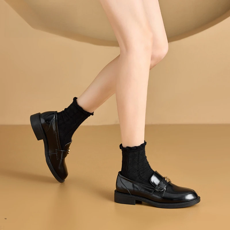 玛古芭乐福鞋女款粗跟气质富家千金大小姐百搭通勤小皮鞋