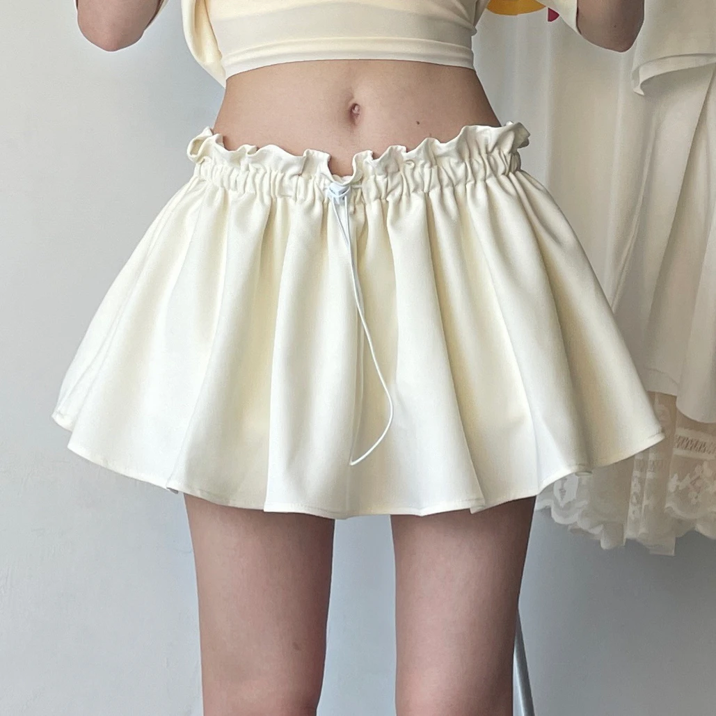 【蓬蓬南瓜裙】 Pocket口袋服饰 木耳边蓬蓬抽绳高腰南瓜裙