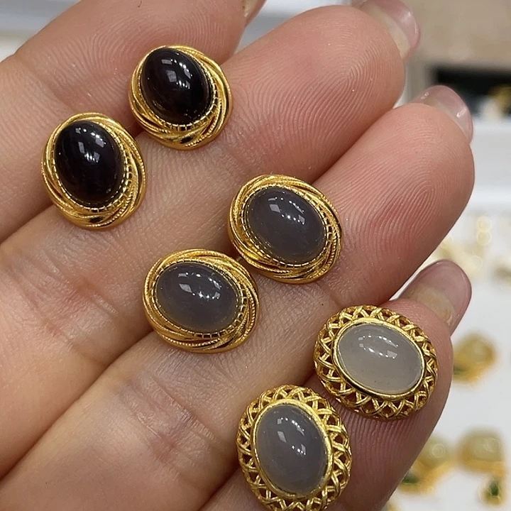 和田玉银S925镶嵌耳饰颜色多样性发货拍一发一