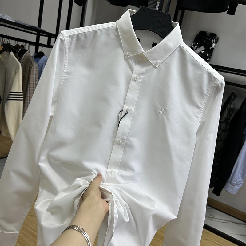 商务刺绣休闲尖领男士长袖衬衫上班四季款白衬衣 Y5T1344