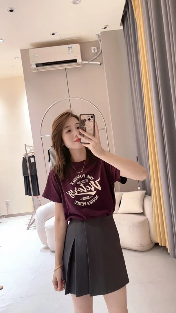 觅裳家 【磨毛】2023早秋款时尚简约磨毛休闲字母圆领T恤