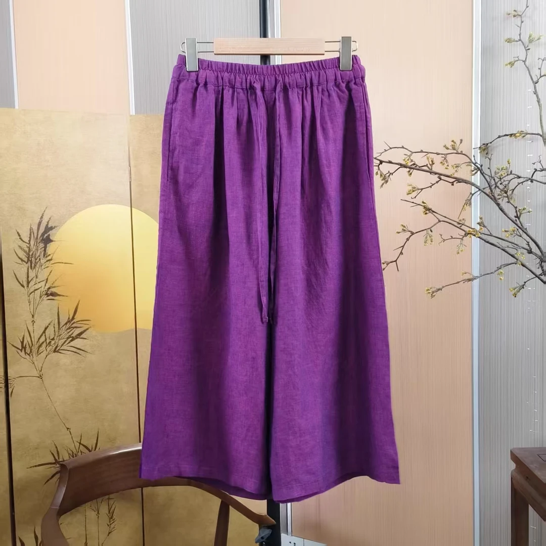 色织纯亚麻七分山本裤7025（长75 腰围100）