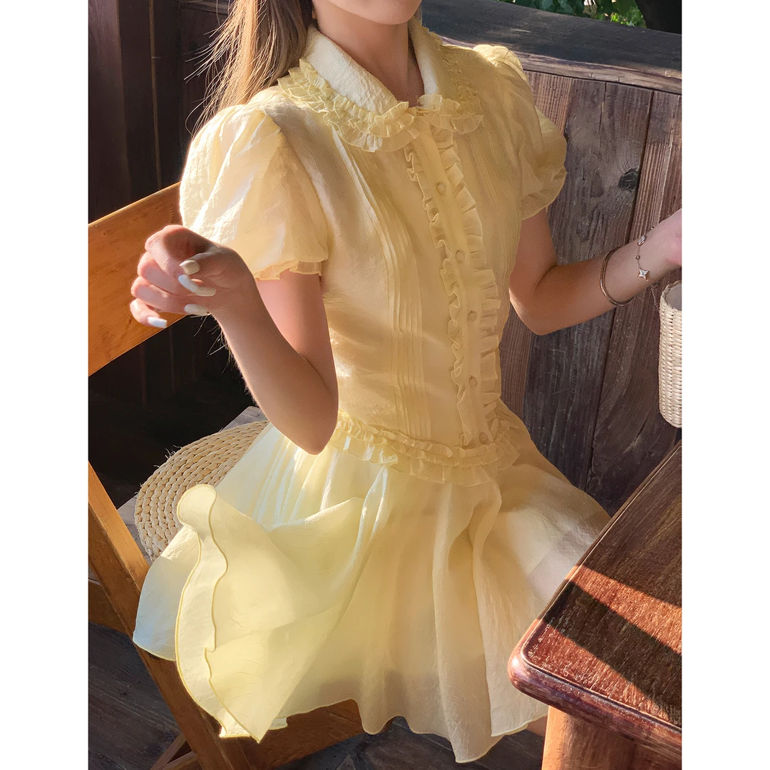 冰冰来了【琉光浅夏】少女纯欲风泡泡袖短款衬衣高腰半裙套装27247