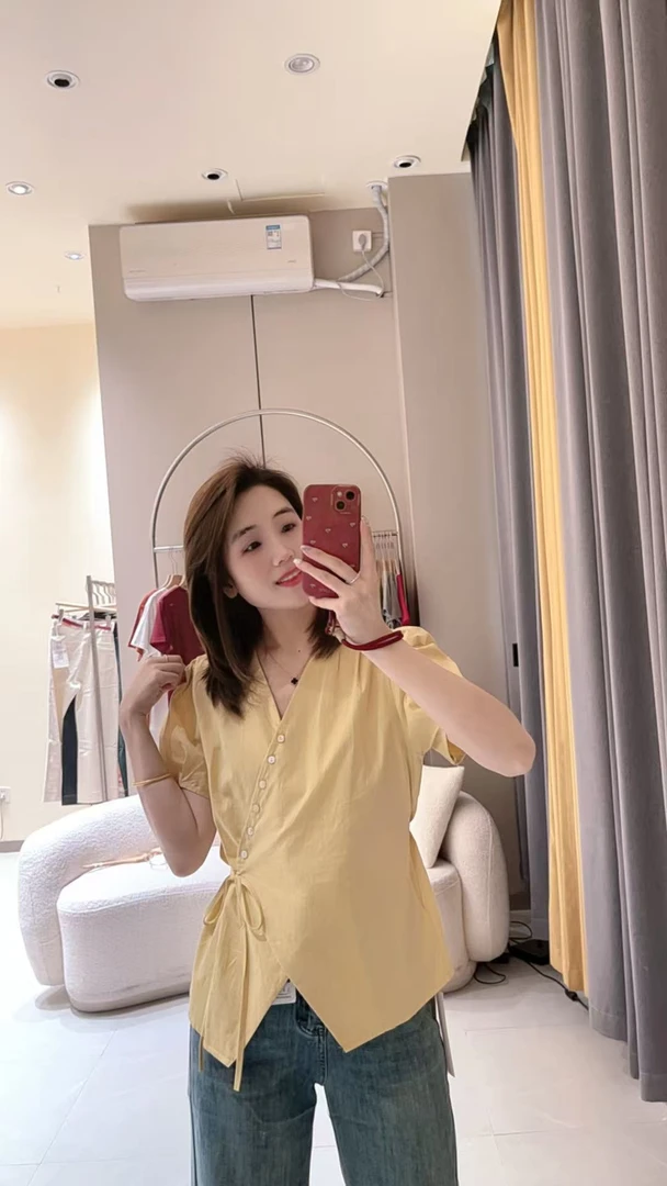 觅裳家【森系】8626新款时尚百搭收腰法式显瘦上衣