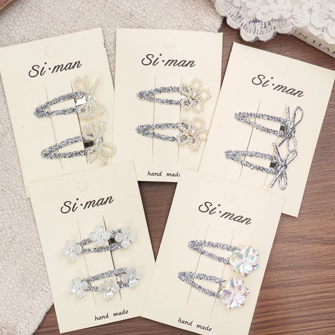 满9.9飞 韩版亮片珍珠蝴蝶结公主风女孩发夹BB夹刘海夹手工发饰